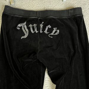 Juicy Couture Track Pants Women L Black Velvet Spell Out Embellished Y2K 34 x 30